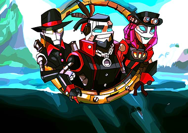 Steampunk Robot Trio Cartoon Illustration