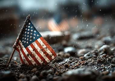 American Flag in Rain