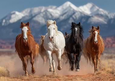 Wild Horses Running in the Desert