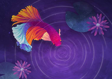 colorful betta fish in lily pond