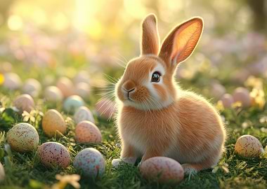 Cute Easter Bunny with Eggs