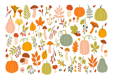 Autumn Harvest Pattern with Pumpkins and Mushrooms