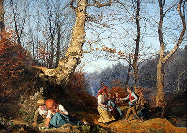 Children Gathering Flowers in a Forest