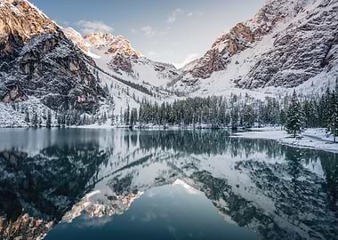 Snowy Mountains Reflected in Lake