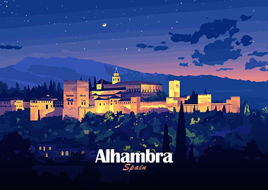 Alhambra, Spain at Night