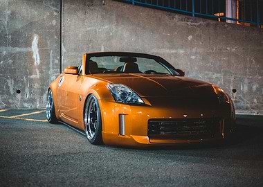 Orange Convertible Car at Night