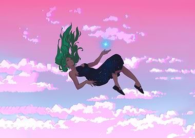 falling girl with starry dress