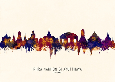 Phra Nakhon Si Ayutthaya Skyline Watercolor