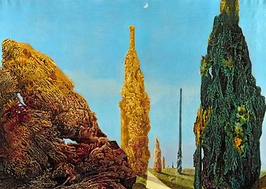 Surreal Landscape with Towering Structures