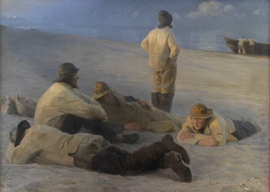 Fishermen on the Beach Painting