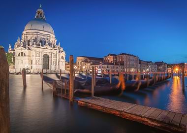 Venice at Night with Gondolas