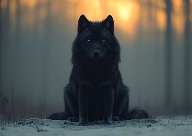 Black Wolf with Glowing Eyes