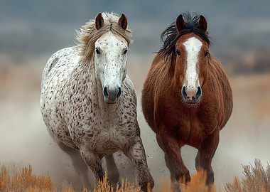 Two Horses Running Wild