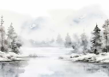 Winter Landscape with Lake
