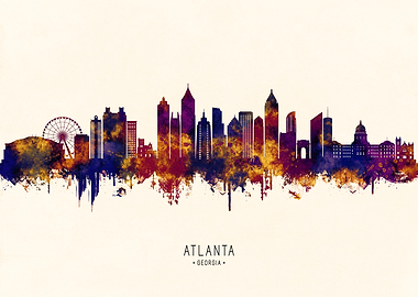 Atlanta Georgia Skyline Watercolor Silhouette