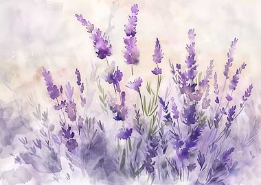 Watercolor Lavender Field