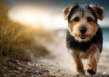 Happy Dog Running on Beach