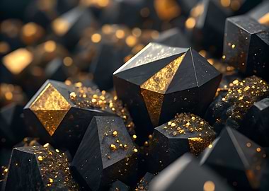 Black and Gold Geometric Crystal Cluster