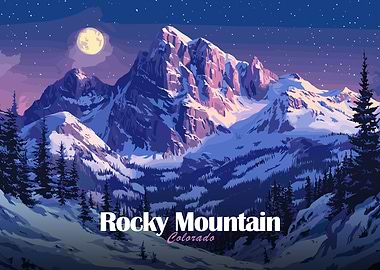 Rocky Mountain Colorado Landscape Illustration