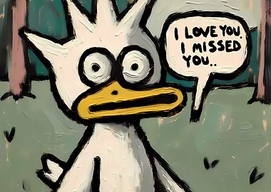 Cartoon Duck Painting with Speech Bubble: I Love You