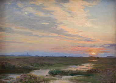 Sunset over marshland painting