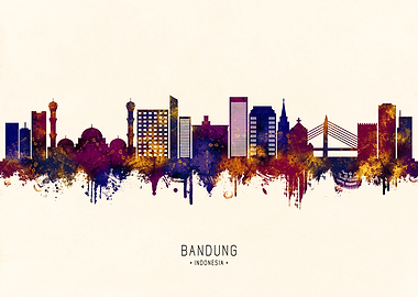 Bandung, Indonesia Skyline Watercolor Silhouette