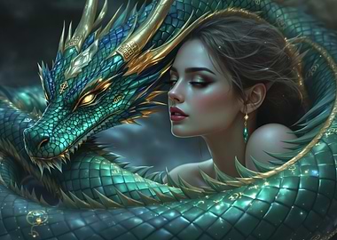 Dragon and Woman Fantasy Portrait