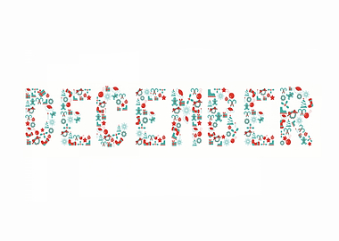 December word art with Christmas icons