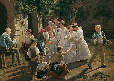 Children's Celebration in a Village Painting
