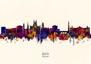 Bath England Skyline Watercolor Silhouette