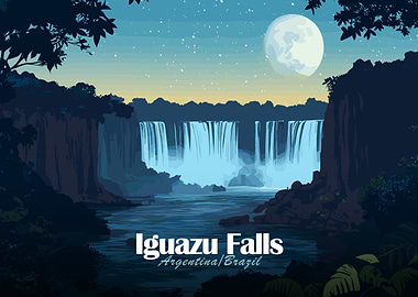 Iguazu Falls at Night Illustration