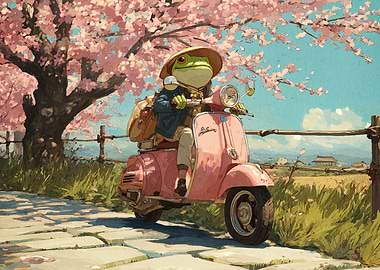 Frog on a Pink Scooter