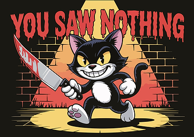 Cartoon Cat with Bloody Knife