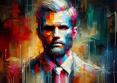 Is he a banker? A lawyer? A Wall Street trader? - A Colorful Abstract Portrait Painting of a Man