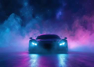 Futuristic Car in Neon Vaporwave Scene