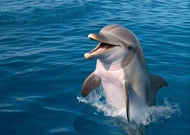 Smiling Dolphin in Blue Ocean Water