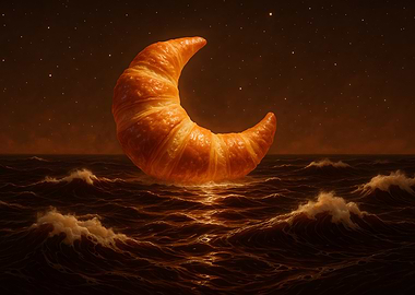 Croissant Moon Rising Over Coffee Waves
