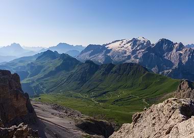 Mountain Landscape with Green Hills - View from Sass Pordoi
