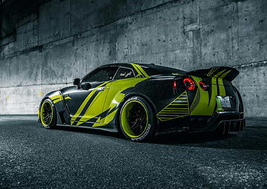 Nissan GT-R with Custom Neon Green Wrap