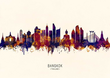 Bangkok Skyline Watercolor Art