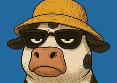 Cool Cow with Sunglasses and Hat