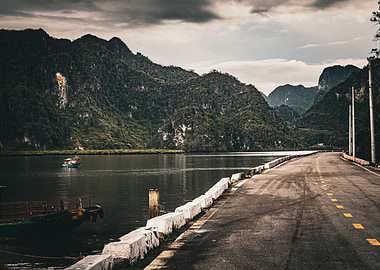 Scenic Road by Water and Mountains