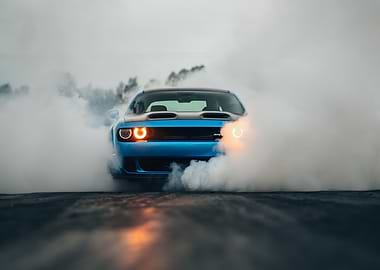 Blue Dodge Challenger Burnout