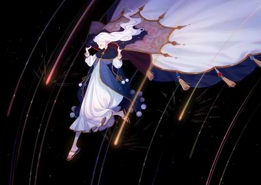anime girl with celestial cape in space