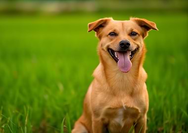 Happy Dog Portrait in Green Field