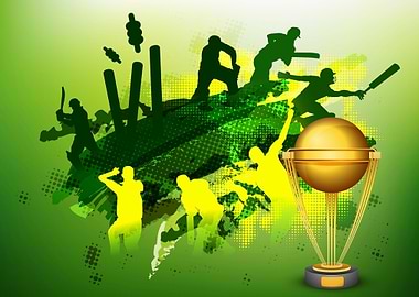 Cricket Championship Trophy with Players Silhouettes