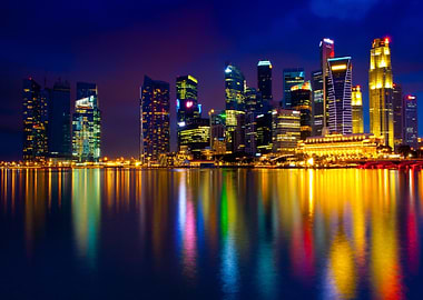 singapore skyline atnight with reflections