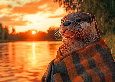 Otter in a Blanket at Sunset