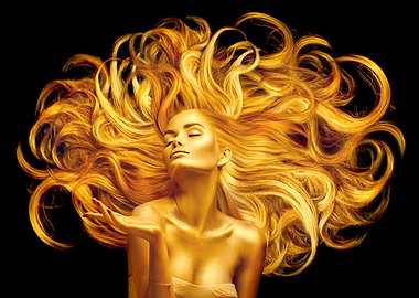 Golden Woman with Flowing Hair
