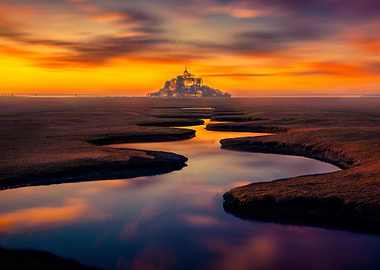 mont saint-michel at sunset